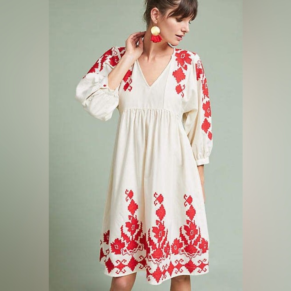 Velvet By Graham & Spencer Jora Embroidered Peasant Dress NEW
